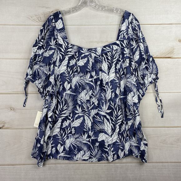 Angels Forever Young Top Womens 3X Blue Floral Boho Flowy Rayon Cruise Hawaiian - Picture 9 of 9